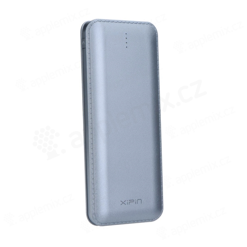 Externí baterie / power bank Xipin 12000mAh - kabel micro USB / redukce Lightning - stříbrná