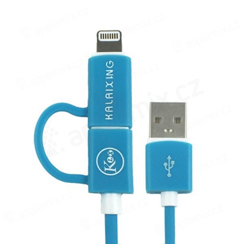 2v1 synchronizační a nabíjecí kabel KALAIXING - MFi certifikovaný Lightning + Micro USB - modrý