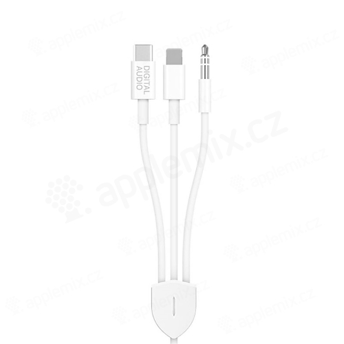 Hudobný kábel 3v1 - USB-C / Lightning / 3,5 mm jack na 3,5 mm jack - 1,2 m - biely