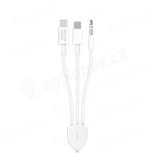 Kabel hudební 3v1 - USB-C / Lightning / 3,5mm jack na 3,5mm jack - 1,2m - bílý