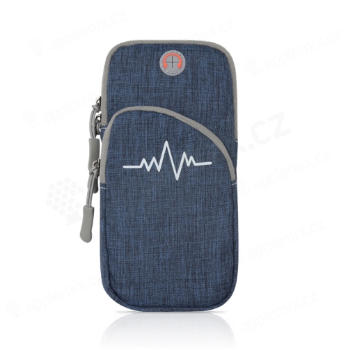 Brašna / pouzdro - popruh na paži - 2 kapsy na zip - s motivem EKG - látková - modrá