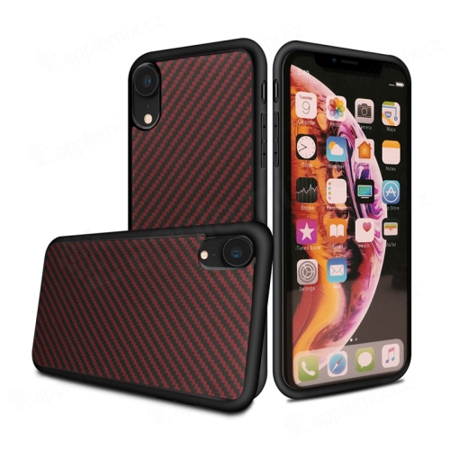 Kryt pro Apple iPhone Xr - gumový - karbonová textura - červený