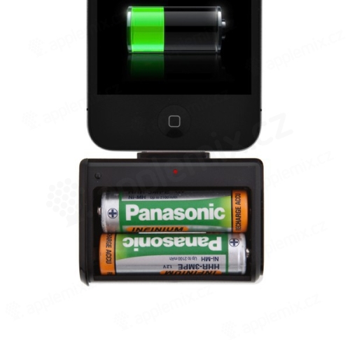 Přenosná externí nabíječka pro Apple iPhone 4S / 4 / 3GS / 3G / iPod na 2 x AA tužkové baterie - černá