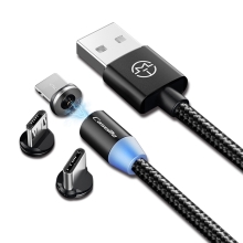 Nabíjecí kabel CASEME 3v1 pro Apple iPhone / iPad - Lightning + USB-C + Micro USB - magnetický - černý