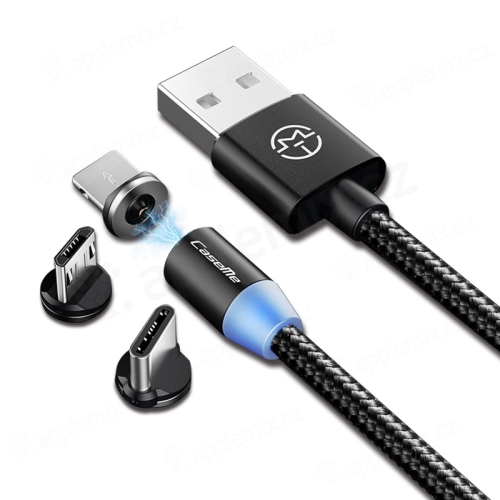 Nabíjací kábel CASEME 3v1 pre Apple iPhone / iPad - Lightning + USB-C + Micro USB - Magnetický - Čierny