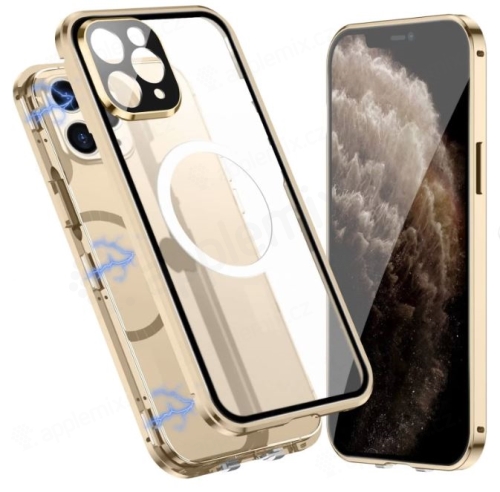 Kryt pro Apple iPhone 11 Pro Max - 360° ochrana - podpora MagSafe - skleněný / kovový - zlatý