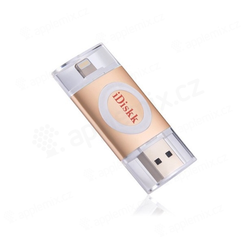 Flash disk IDISKK - MFi certifikovaný -  64GB - Lightning / USB 3.0 - zlatý