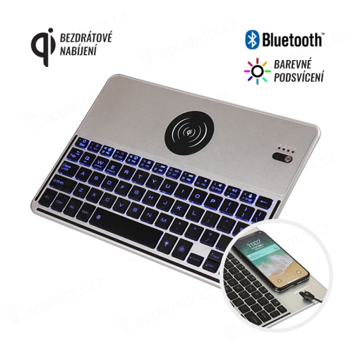 Bezdrátová klávesnice bluetooth 3.0 s LED podsvícením a bezdrátovým nabíjením Qi