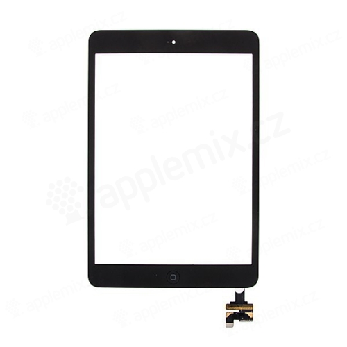 Dotykové sklo (dotyková plocha) s konektorom IC a ohybom s tlačidlom Home Button pre Apple iPad mini / mini 2 (Retina) - čierne - kvalita A+