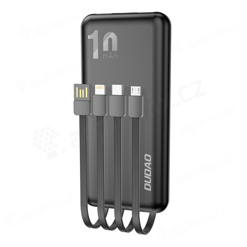 Externí baterie / power bank DUDAO - 4x kabel - USB-A / USB-C / Micro USB / Lightning - 10000 mAh - černá