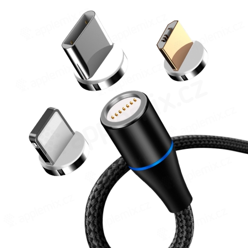 Nabíjací kábel MAXLIFE 3v1 pre Apple iPhone / iPad - Lightning + USB-C + Micro USB - magnetický - čierny