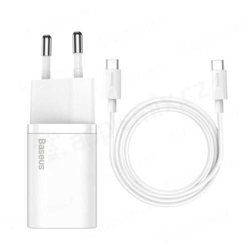 2v1 nabíjecí sada BASEUS pro Apple MacBook / iPad - EU adaptér + kabel USB-C 1m - 25W - bílá