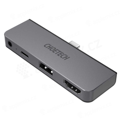CHOETECH adaptér / redukcia / rozbočovač pre Apple iPad - USB-C na USB-C + HDMI + USB-A + 3,5 mm jack - sivý