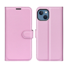 Pouzdro pro Apple iPhone 14 Max - stojánek - umělá kůže - růžové