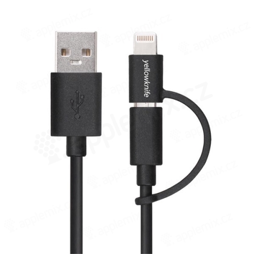 2v1 synchronizační a nabíjecí kabel YELLOWKNIFE - MFi certifikovaný Lightning + Micro USB - černý