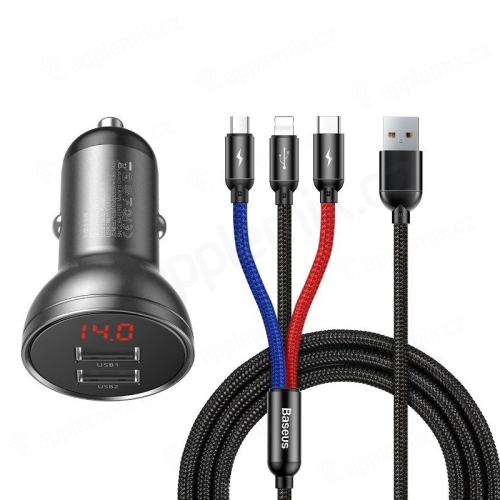 Nabíjacia súprava 2v1 BASEUS pre zariadenia Apple - nabíjačka do auta 2x USB (4,8 A 24 W) + kábel 3v1
