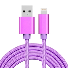 Synchronizační a nabíjecí kabel - Lightning pro Apple zařízení - tkanička - kovové koncovky - fialový - 1m