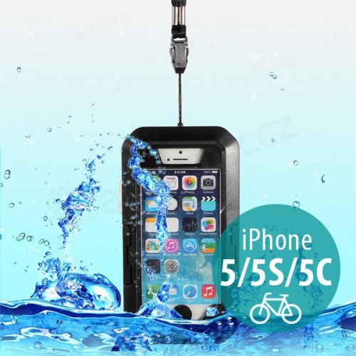Voděodolné plasto-silikonové pouzdro s 360° otočným držákem na kolo pro Apple iPhone 5 / 5S / SE - černé