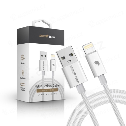 Nabíjecí kabel RHINOTECH - Lightning pro Apple iPhone / iPad - tkanička - bílý - délka 1m