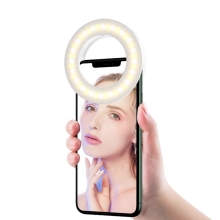 Selfie LED světlo (Ring Light) - klip pro uchycení na telefon - micro USB nabíjení - bílé