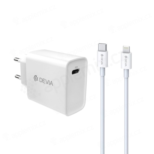 2v1 nabíjecí sada DEVIA 20W pro Apple zařízení - EU adaptér a kabel USB-C / Lightning - bílá