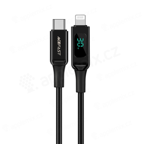 Synchronizační a nabíjecí kabel ACEFAST - USB-C / Lightning - LCD displej - MFi - 1,2m - černý