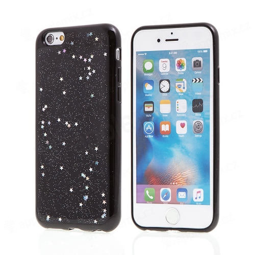 Kryt pro Apple iPhone 6 / 6S - gumový - černý - hvězdy a třpytky