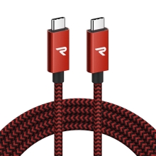 Synchronizační a nabíjecí kabel USB-C / USB-C - podpora 100W - tkanička - červený / černý - 2m