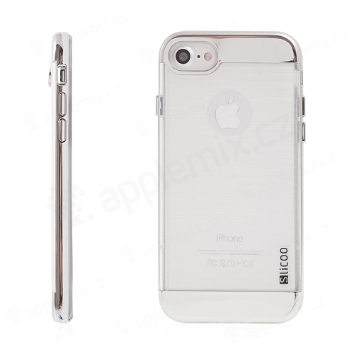 Kryt SLiCOO pro Apple iPhone 7 / 8 gumový / stříbrný plastový rámeček - broušený vzor - průhledný