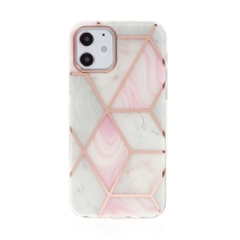 Kryt pro Apple iPhone 12 mini - mramorová textura - guma / plast - růžový / bílý