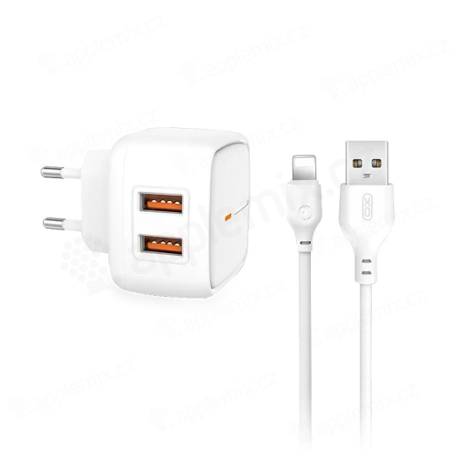 Nabíjecí sada - EU napájecí adaptér + kabel Lightning pro Apple iPhone - XO L61 - 2x USB - 12W - 1m - bílý