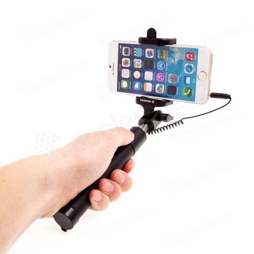 Selfie tyč / monopod SWISSTEN teleskopická - lankové uvoľnenie - čierna