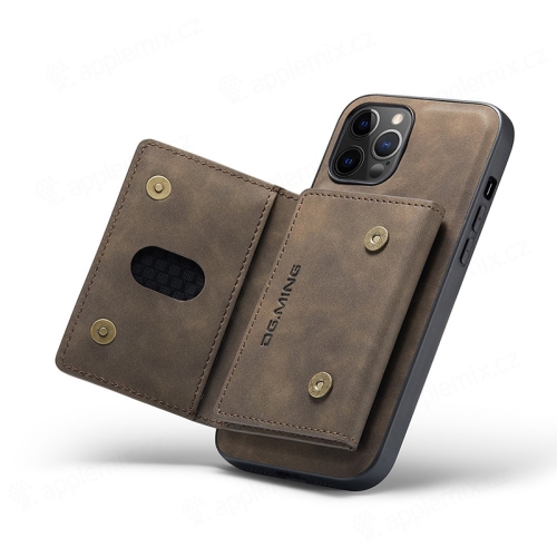 Kryt DG.MING pre Apple iPhone 13 Pro Max - stojan + odnímateľná peňaženka - syntetická koža - hnedý