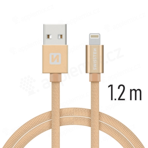 Synchronizační a nabíjecí kabel SWISSTEN - MFi Lightning pro Apple zařízení - tkanička - zlatý - 1,2m