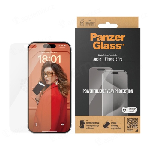 Tvrzené sklo (Temperd Glass) PANZERGLASS pro Apple iPhone 15 Pro - classic fit