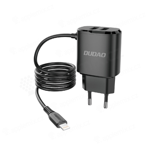 Nabíjačka DUDAO / EÚ adaptér - 2x USB + integrovaný kábel Lightning 1 m - 12 W - čierna