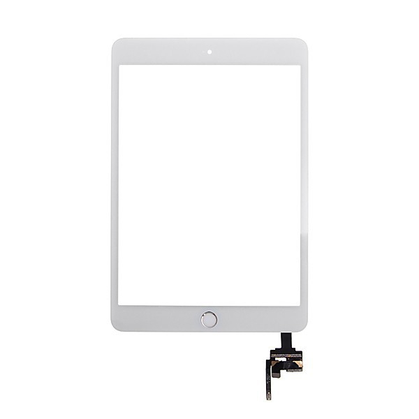 Dotykové sklo (touch screen) + IC konektor a flex s Home Buttonem pro Apple iPad mini 3 bílé se stříbrným tlačítkem - kvalita A