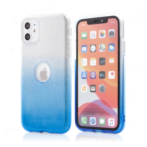 Kryt FORCELL Shining pro Apple iPhone 11 - výřez pro logo - plastový / gumový - stříbrný / modrý
