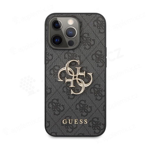 GUESS 4G kryt pre Apple iPhone 13 Pro Max - umelá koža / kov - sivý