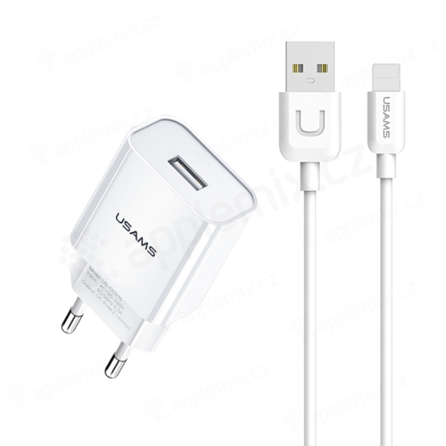 2v1 nabíjecí sada USAMS pro Apple zařízení - EU adaptér a kabel Lightning - bílá