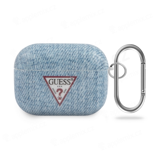 GUESS Džínsové trojuholníkové puzdro / obal pre Apple AirPods Pro - džínsový motív - modré