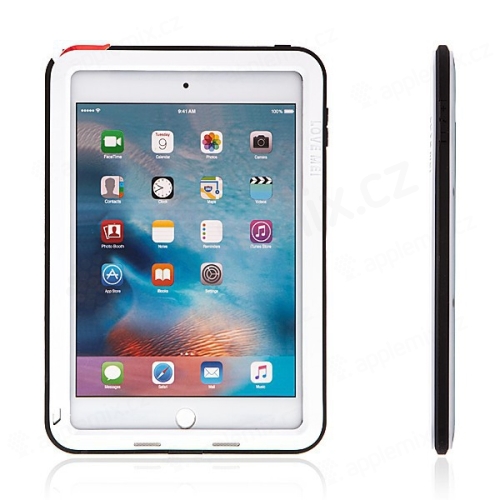 Super odolné kovové/silikónové puzdro LOVE MEI pre Apple iPad mini 4 + Gorilla Glass - biele