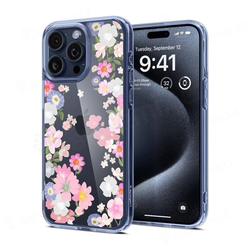 Kryt Spigen Ultra Hybrid Blossom pro Apple iPhone 15 Pro - plastový / gumový - fialový / růžové květy