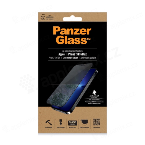Tvrzené sklo (Tempered Glass) PANZERGLASS pro Apple iPhone 13 Pro Max / 14 Plus- černý rámeček - privacy - 0,4mm