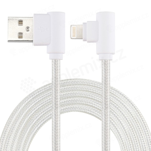 Synchronizační a nabíjecí kabel - Lightning pro Apple zařízení - tkanička - 90° lomená koncovka Lightning - stříbrný - 1m