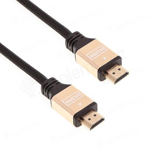 Propojovací kabel HDMI Male na HDMI Male - opletený 1,8m - černý + zlaté koncovky