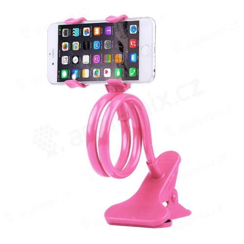 Držiak / stojan pre Apple iPhone - flexibilný - s klipom - plast / kov - ružový