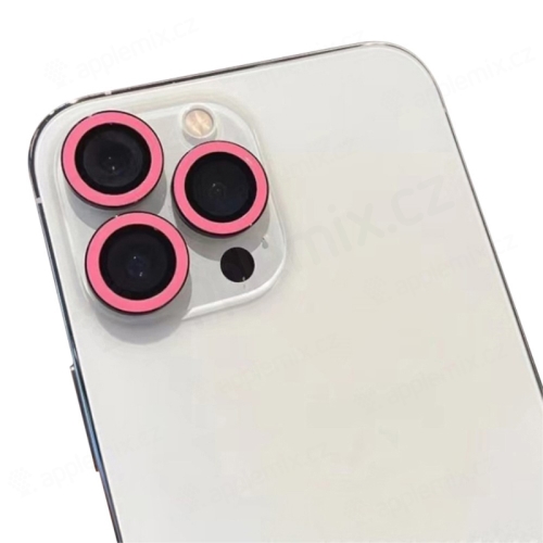 Tvrdené sklo pre Apple iPhone 15 Pro / 15 Pro Max - na šošovku fotoaparátu - svetelné - sada 3 ks - ružové