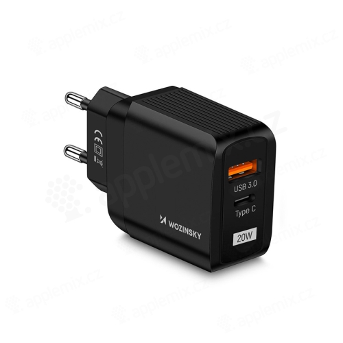 20W EU adaptér / nabíječka WOZINSKY - rychlonabíjecí - USB-A / USB-C pro Apple iPhone / iPad - černý