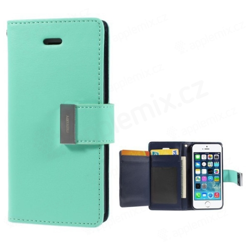 Vyklápěcí pouzdro - peněženka Mercury pro Apple iPhone 5 / 5S / SE - s prostorem pro umístění platebních karet - zeleno-modré